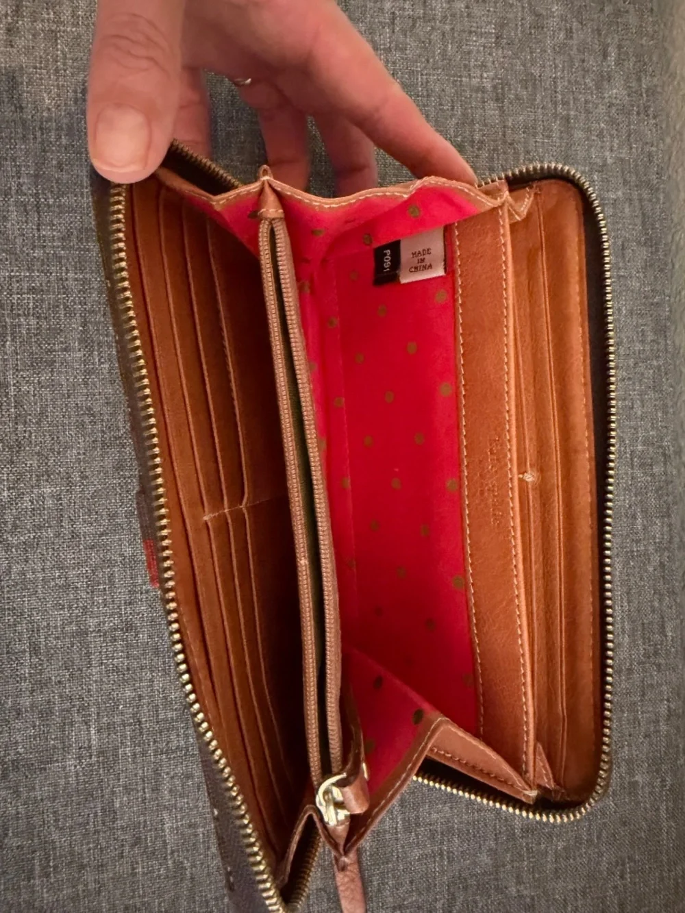 Kate Spade brown and red stripe geo print full zip wallet